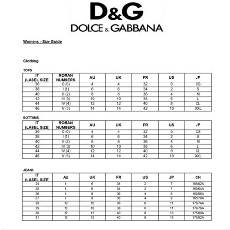 dolce gabbana jeans size guide